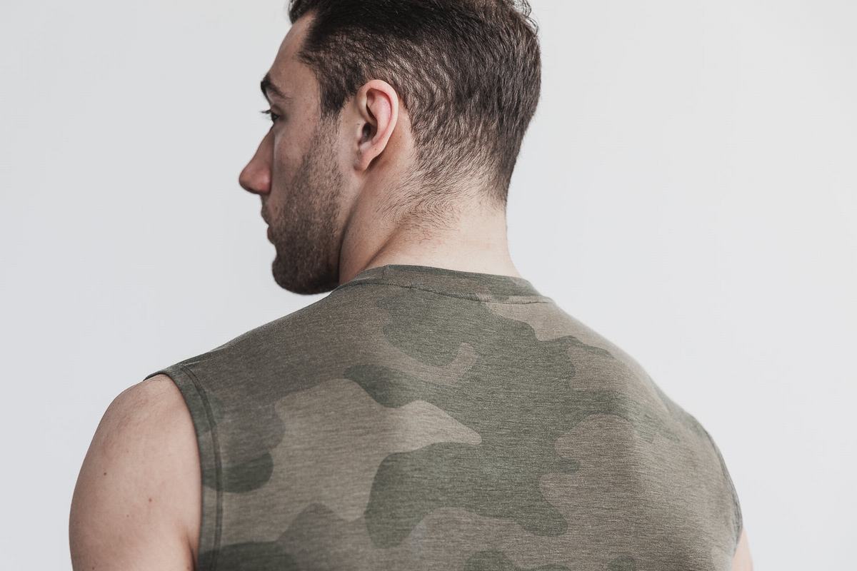 Nobull Sleeveless Men's T Shirts Green Camo | Australia (LU4093)